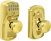 Keypad Entry Flex Lock Plymouth with Plymouth Lever, Grade 2, 5-Pin C Keyway KD, Option Adjustable Backset 2-3/8 to 2-3/4, 505 Lifetime Bright Brass