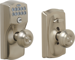 Keypad Entry Flex Lock Camelot with Georgian Knob, Grade 2, 5-Pin C Keyway KD, Option Adjustable Backset 2-3/8 to 2-3/4, 619/US15 Satin Nickel