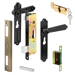 Security Screen or Storm Door Lever Set, Lock Cylinder, Black Dimpled