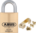 Key-in-Knob Brass Padlock 1-3/4in Wide - Includes Adaptors for OEM Cylinders, Shackle - 5/16in Diameter and 1in Vertical Clearance, Boxed