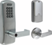 Standalone Keypad Privacy Cylindrical Lock, Manually Programmed, Rhodes Lever, Key-in-Lever, Less Cylinder, 2-3/4in Backset, UL, ANSI Strike, Field Reversible Handing, Grade 1, 626/US26D Satin Chrome
