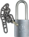 Brass Chrome Plated Padlock with Chain, Non-Key Retained, Small Format IC (SFIC) Prep, Less Core, Stainless Steel Shackle 5/16in x 2in H