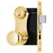 Knob x Plate Trim, Double Cylinder Mortise Lock with Latch and Deadbolt, 2-1/2in Backset, Marks A Keyway, 5 Pin, Left Hand Reverse, Front 1in x 7-1/8in, 605/US3 Bright Brass
