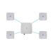 4 Paired Wireless Bridge Clients and 1 Wireless Bridge Base Unit, 5 x 24VDC, 1.5A Power Supplies, 5 x Passive PoE Injectors and 5 x Mounting Kits.