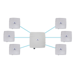 6 Paired Wireless Bridge Clients and 1 Wireless Bridge Base Unit, 7 x 24VDC, 1.5A Power Supplies, 7 x Passive PoE Injectors and 7 x Mounting Kits.