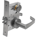 KIT - Classroom Intruder Mortise Lock, Newport Lever with A Rose Trim, 2 Each Standard 1-1/8 Mortise Cylinders, A01 Clover Cam, L4 Keyway 0-Bit, V10 Outside Indicator Engraved (Locked/Unlocked, Green/Red) (Left Hand LH/LHR), V01 Inside Indicator (Locked/Unlocked, Green/Red), ANSI Strike SS118, 626/US26D Satin Chrome