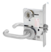 KIT - Classroom Intruder Mortise Lock, Lustra Lever with A Rose Trim, 2 Each LFIC 6-Pin Large Format Interchangeable Core Mortise Housings, A01 Clover Cam, Less IC Cores, V10 Outside Indicator Engraved (Locked/Unlocked, Green/Red) (Left Hand LH/LHR), V01 Inside Indicator (Locked/Unlocked, Green/Red), ANSI Strike SS118, 626/US26D Satin Chrome