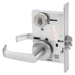 KIT - Classroom Mortise Lock, Newport Lever with A Rose Trim, LFIC 6-Pin Large Format Interchangeable Core Mortise Housing, A01 Clover Cam, Less IC Core, V10 Outside Indicator Engraved (Locked/Unlocked, Green/Red) (Left Hand LH/LHR), V01 Inside Indicator (Locked/Unlocked, Green/Red), ANSI Strike SS118, 626/US26D Satin Chrome