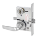 KIT - Dormitory Mortise Lock with Deadbolt, Citation Lever with A Rose Trim, LFIC 6-Pin Large Format Interchangeable Core Mortise Housing, A01 Clover Cam, Less IC Core, V10 Outside Indicator Engraved (Locked/Unlocked, Green/Red) (Left Hand LH/LHR), V01 Inside Indicator (Locked/Unlocked, Green/Red), ANSI Strike SS118, 626/US26D Satin Chrome