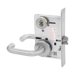 KIT - Classroom Mortise Lock, Lustra Lever with A Rose Trim, LFIC 6-Pin Large Format Interchangeable Core Mortise Housing, A01 Clover Cam, Less IC Core, V10 Outside Indicator Engraved (Locked/Unlocked, Green/Red) (Left Hand LH/LHR), V01 Inside Indicator (Locked/Unlocked, Green/Red), ANSI Strike SS118, 626/US26D Satin Chrome