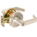 24VDC Electric Storeroom Clutched Lever Lockset, EU Electric Unlock, Fail-Secure, (REX) Request to Exit, Marks C Keyway, 2-3/4in Backset, 626/US26D Satin Chrome