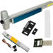 KIT - Alarmed Rim Exit Device, 990EO Exit Only Trim Plate, 1439 Low Profile Roller Strike, 36in, Grade 1, 628/US28 Anodized Aluminum
