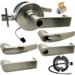 KIT - Grade 1 Electric Lock/Unlock (EL/EU) Storeroom, Cylindrical Lock, Athens Lever, 12/24VDC, RX (Request to Exit) Switch, Key in Lever, 6-Pin E Keyway (0-Bitted Brushed Chrome Cylinder 626), 2-3/4in Backset, UL, ANSI Strike, 619/US15 Satin Nickel