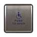Flush Mounted, Push to Open ADA Symbol, Push Plate, 15 Amp, 125VAC, 9 Volt Battery, Hard Wired or RF Option, 6in x 6in, Stainless Steel with Blue Letters