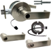 KIT - Grade 1 Electric Lock/Unlock (EL/EU) Storeroom, Cylindrical Lock, Rhodes Lever, 12/24VDC, RX (Request to Exit) Switch, SFIC (Small Format IC), Less Core, 2-3/4in Backset, UL, ANSI Strike, 619/US15 Satin Nickel