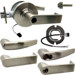 KIT - Grade 1 Electric Lock/Unlock (EL/EU) Storeroom, Cylindrical Lock, Athens Lever, 12/24VDC, RX (Request to Exit) Switch, FSIC (Schlage Full Sized IC), Less Core, 2-3/4in Backset, UL, ANSI Strike, 619/US15 Satin Nickel