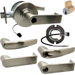 KIT - Grade 1 Electric Lock/Unlock (EL/EU) Storeroom, Cylindrical Lock, Athens Lever, 12/24VDC, RX (Request to Exit) Switch, Key in Lever, 6-Pin C Keyway (0-Bitted Brushed Chrome Cylinder 626), 2-3/4in Backset, UL, ANSI Strike, 619/US15 Satin Nickel