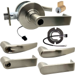 KIT - Grade 1 Electric Lock/Unlock (EL/EU) Storeroom, Cylindrical Lock, Athens Lever, 12/24VDC, RX (Request to Exit) Switch, Key in Lever, 6-Pin C145 Keyway (0-Bitted Brushed Chrome Cylinder 626), 2-3/4in Backset, UL, ANSI Strike, 619/US15 Satin Nickel