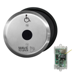 Hands-Free Switch, Battery Powered, Wireless, (2) CM-336/42R 6in Round Stainless Steel Switch, (Wave to Open and Logo) Black Graphics, (2) CM-69SER Surface Box, (1) CM-RX-90v2 Relay Receiver. Stainless Steel Faceplate.