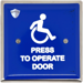 4 1/2in Square Blue Face Push Plate, Wheelchair/Press to Operate Door