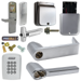 KIT - Keypad Stand Alone Classroom/Storeroom, Exit Trim for Rim or CVR (Concealed Vertical Rod/Cable) Exit Devices, Latitude Lever, FSIC (Schlage Full Size IC), Less Core, 8AA Battery Kit, UL, Field Reversible Handing, Grade 1, 626/US26D Satin Chrome