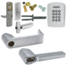 KIT - Keypad Stand Alone Classroom/Storeroom, Exit Trim for Rim or CVR (Concealed Vertical Rod/Cable) Exit Devices, Latitude Lever, SFIC (Small Format IC), Less Core, UL, Field Reversible Handing, Grade 1, 626/US26D Satin Chrome