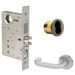 KIT - Apartment Mortise Lock with Deadbolt & Toggle, Lustra Lever with A Rose Trim, LFIC 6-Pin Large Format Interchangeable Core Mortise Housing, A01 Clover Cam, Less IC Core, Handing is Field Reversible, ANSI Strike SS118, 626/US26D Satin Chrome