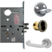 KIT - Electrified Mortise, Field Reversible - Fail Safe and Fail Secure, with (REX) Request to Exit Switch, Lustra Lever with A Rose Trim, LFIC 6-Pin Large Format Interchangeable Core Mortise Housing, A01 Clover Cam, Less IC Core, Handing is Field Reversible, ANSI Strike SS118, 626/US26D Satin Chrome