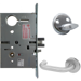 KIT - Electrified Mortise, Field Reversible - Fail Safe and Fail Secure, with (REX) Request to Exit Switch, Lustra Lever with A Rose Trim, Less 1-1/8 Mortise Cylinder, Handing is Field Reversible, ANSI Strike SS118, 626/US26D Satin Chrome