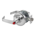 Service Station Cylindrical Lock, Newport Lever, VSL (Visual Status Lock) Indicator Trim, Single Indicator Outside - Icons Only - White/Red, Grade 1, 2-3/4in Backset, ANSI Strike SA114, 626/US26 Satin Chrome