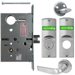 KIT - Intruder Mortise Lock with Deadbolt, Citation Lever with A Rose Trim, Less 2 Each 1-1/8 Mortise Cylinders, V10 Outside Indicator Engraved (Locked/Unlocked, Green/Red) (Left Hand LH/LHR), V01 Inside Indicator (Locked/Unlocked, Green/Red), ANSI Strike SS118, 626/US26D Satin Chrome