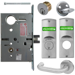 KIT - Intruder Mortise Lock with Deadbolt, Lustra Lever with A Rose Trim, 2 Each Standard 1-1/8 Mortise Cylinders, A01 Clover Cam, L4 Keyway 0-Bit, V10 Outside Indicator Engraved (Locked/Unlocked, Green/Red) (Left Hand LH/LHR), V01 Inside Indicator (Locked/Unlocked, Green/Red), ANSI Strike SS118, 626/US26D Satin Chrome