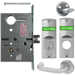 KIT - Intruder Mortise Lock with Deadbolt, Lustra Lever with A Rose Trim, Less 2 Each 1-1/8 Mortise Cylinders, V10 Outside Indicator Engraved (Locked/Unlocked, Green/Red) (Left Hand LH/LHR), V01 Inside Indicator (Locked/Unlocked, Green/Red), ANSI Strike SS118, 626/US26D Satin Chrome