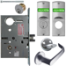 KIT - Intruder Mortise Lock with Deadbolt, Newport Lever with A Rose Trim, 2 Each Standard 1-1/8 Mortise Cylinders, A01 Clover Cam, L4 Keyway 0-Bit, V10 Outside Indicator Engraved (Locked/Unlocked, Green/Red) (Left Hand LH/LHR), V01 Inside Indicator (Locked/Unlocked, Green/Red), ANSI Strike SS118, 626/US26D Satin Chrome