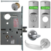 KIT - Intruder Mortise Lock with Deadbolt, Princeton Lever with A Rose Trim, 2 Each Standard 1-1/8 Mortise Cylinders, A01 Clover Cam, L4 Keyway 0-Bit, V10 Outside Indicator Engraved (Locked/Unlocked, Green/Red) (Left Hand LH/LHR), V01 Inside Indicator (Locked/Unlocked, Green/Red), ANSI Strike SS118, 626/US26D Satin Chrome