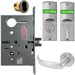 KIT - Dormitory Mortise Lock with Deadbolt, Princeton Lever with A Rose Trim, LFIC 6-Pin Large Format Interchangeable Core Mortise Housing, A01 Clover Cam, Less IC Core, V10 Outside Indicator Engraved (Locked/Unlocked, Green/Red) (Left Hand LH/LHR), V01 Inside Indicator (Locked/Unlocked, Green/Red), ANSI Strike SS118, 626/US26D Satin Chrome