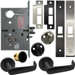 KIT - Electrified Mortise, Field Reversible - Fail Safe and Fail Secure, Newport Lever with A Rose Trim, LFIC 6-Pin Large Format Interchangeable Core Mortise Housing, A01 Clover Cam, Less IC Core, Handing is Field Reversible, ANSI Strike SS118, 622/US19/BSP Black Suede Powder Coat