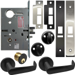 KIT - Electrified Mortise, Field Reversible - Fail Safe and Fail Secure, Newport Lever with A Rose Trim, Standard 1-1/8 Mortise Cylinder, A01 Clover Cam, L4 Keyway 0-Bit, Handing is Field Reversible, ANSI Strike SS118, 622/US19/BSP Black Suede Powder Coat